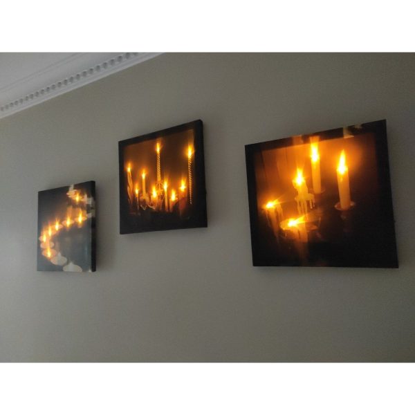 Dekoratif 3 Adet Led Işıklı Kanvas Mum Tablolar 30*30 Cm