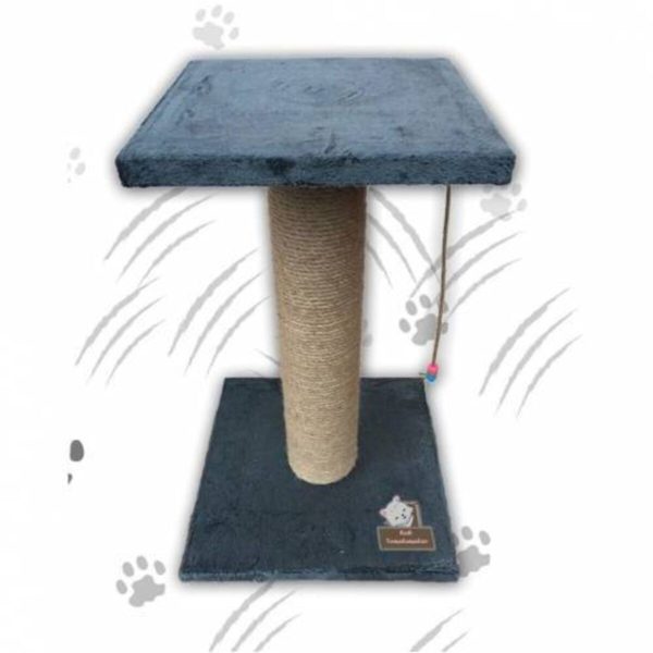 Kare Puflu Tekli Kedi Tırmalama Platformu Gri