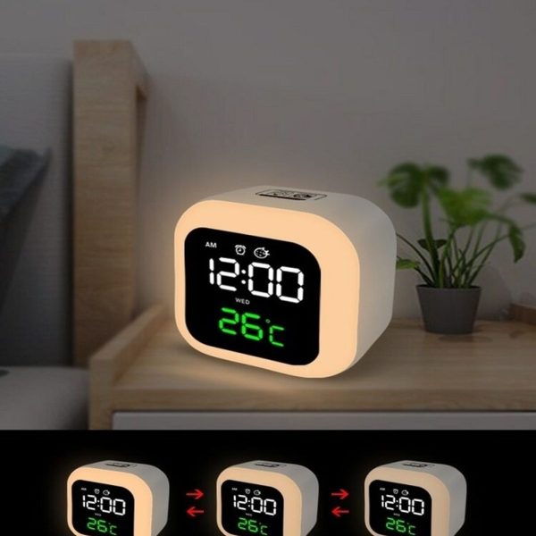 Mini ışıklı küp saat dereceli gece lambalı masa saati farklı alarm sesli kaliteli saat