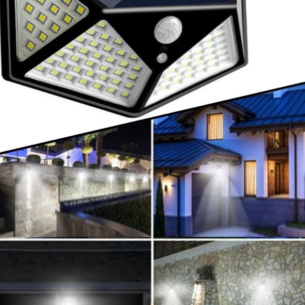 Işık Sensörlü Güneş Enerjili Solar Duvar Kapı Kamp Bahçe Lambası Fotoselli Projektör 100 Led Lambalı