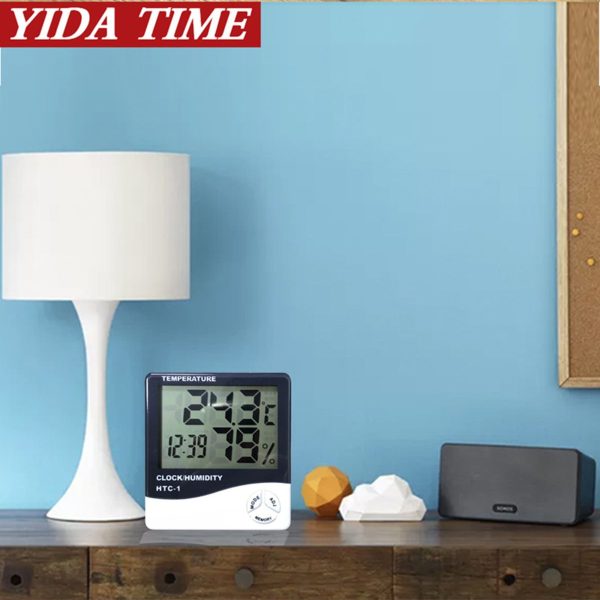 Isı Nem Saat Alarm Mini Dijital Termometre Nem Ölçer