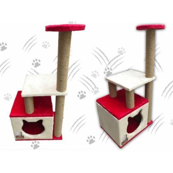 Kırmızı Küp Kedi Evi ve Kedi Tırmalama Alanı