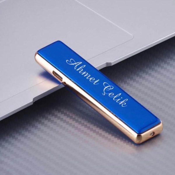 Istediğin Yazıyı Yazdırabileceğin Usb Şarjlı Kızaklı Mavi Çakmak