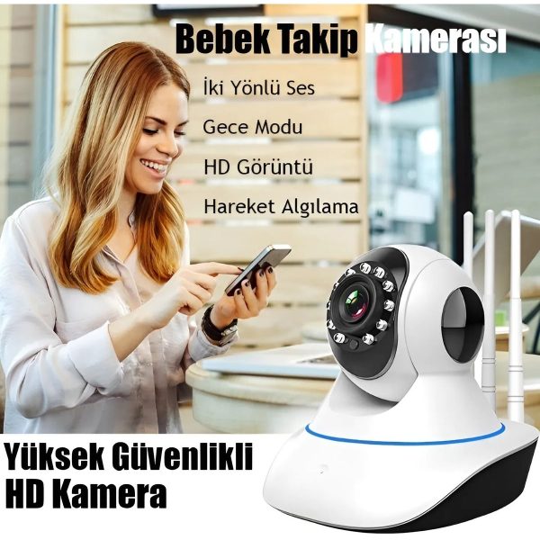 Kablosuz Wifi Bebek Izleme Ip Kamerası 3 Antenli Gece Görüşlü Güvenlik Ip Kamera Harekete Duyarlı