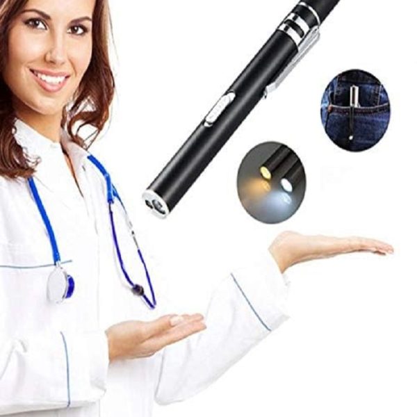 Şarjlı doktor feneri iki led ışıklı sarı beyaz usb şarjlı el feneri
