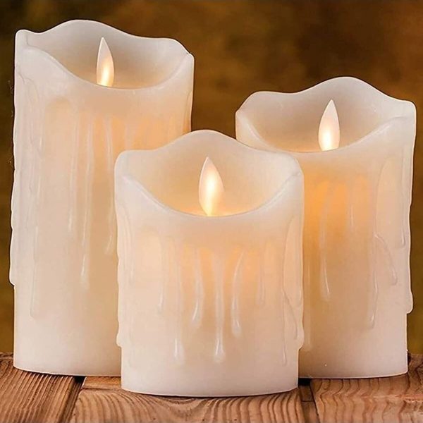 3'lü Romantik Led Işıklı Pilli Gerçekci Yapay 7-9-11 cm Set Mum