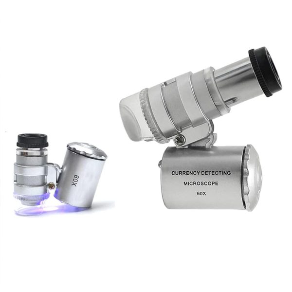 60x Mini Cep Mikroskopu Uv Ledli Cam Büyüteç Çantalı