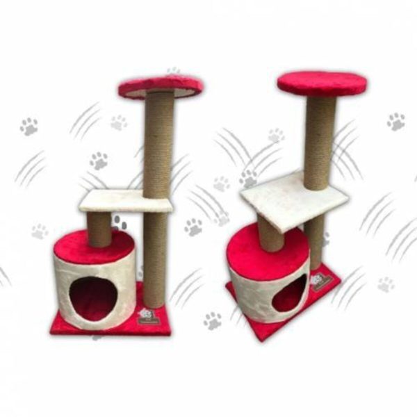 Silindir Kedi Evi ve Kedi Tırmalama Alanı Kırmızı