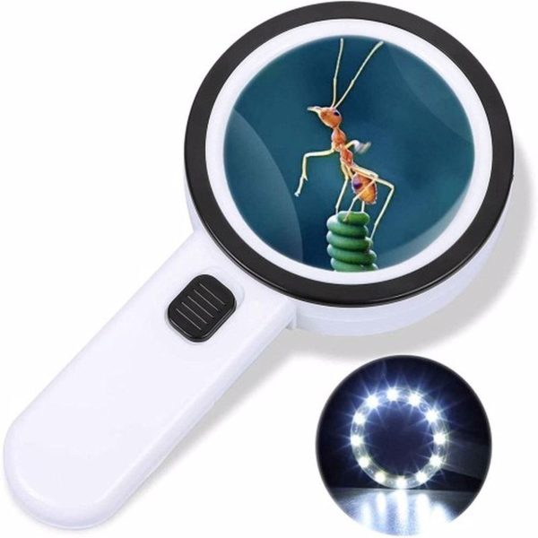 30x Büyütme 107mm Özel Çift Cam 12 Led Işıklı Büyüteç