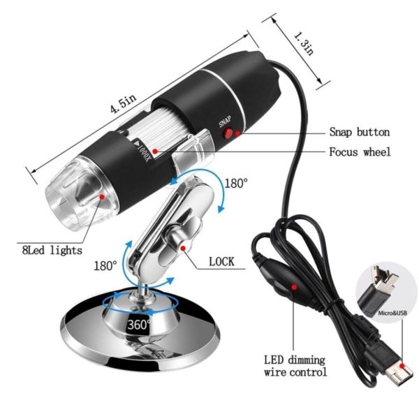 Usb Dijital Mikroskop, El 40x-1000x Büyütme Endoskopu