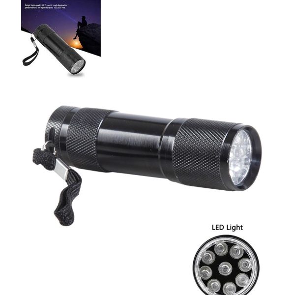9 Led Li Pilli Metal Siyah El Feneri Taşıma Ipli Fener (ebat: 8,8 Cm X 2,6 Cm)