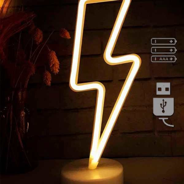 Büyük Boy Usb'li Sarı Şimşek Neon Led Işıklı Masa Ve Gece Lambası Dekoratif Aydınlatma