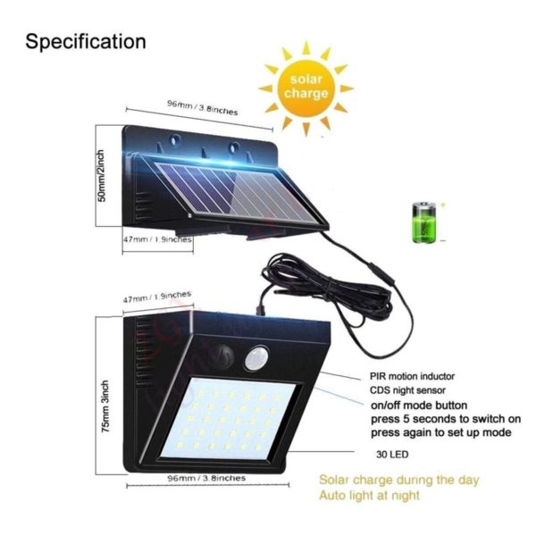Solar Paneli Ayrıla Bilen Güneş Enerji Lambası - Hareket Sensör Vs.