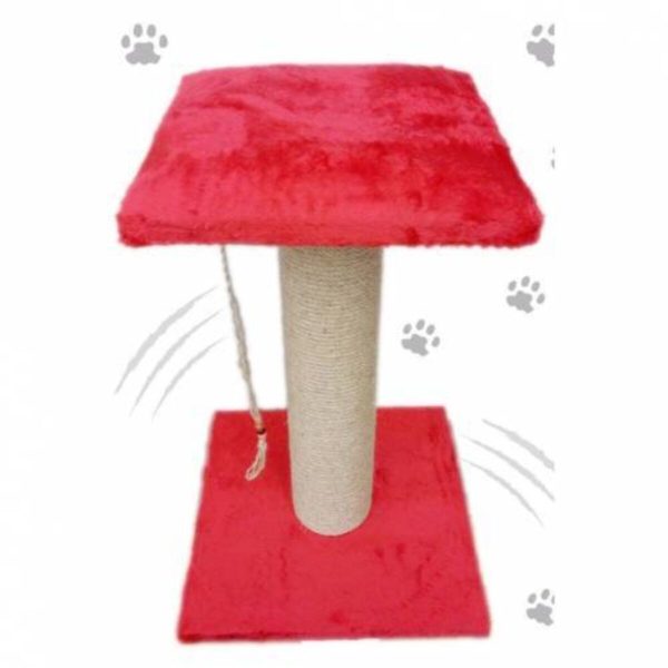 Kırmızı Kare Puflu Tekli Kedi Tırmalama Platformu