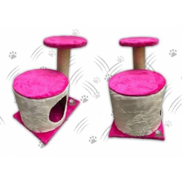 Silindir Yuvalı, Tek Kalın Borulu Kedi Tırmalama Platformu Ve Kedi Evi Pembe **yüksek Kalite**
