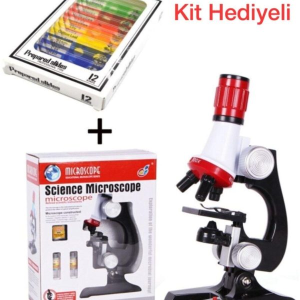 2’li Set Dürbün Mini Çocuk Mikroskop Ve Teleskop Seti Zoom Led Işık 100-1200 Eğitici Mikroskop Kiti