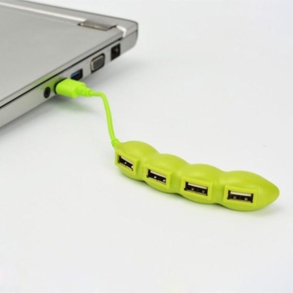 Usb Hub Yaratıcı Yeşil Fasulye Şekilli Taşınabilir 4 Bağlantı Noktalı 2.0 Veri Hub Mini Usb Hub