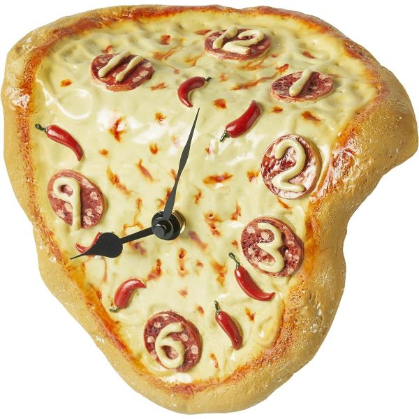 Eriyen raf saat pizza görünümlü dekoratif raf saati hediyelik saat
