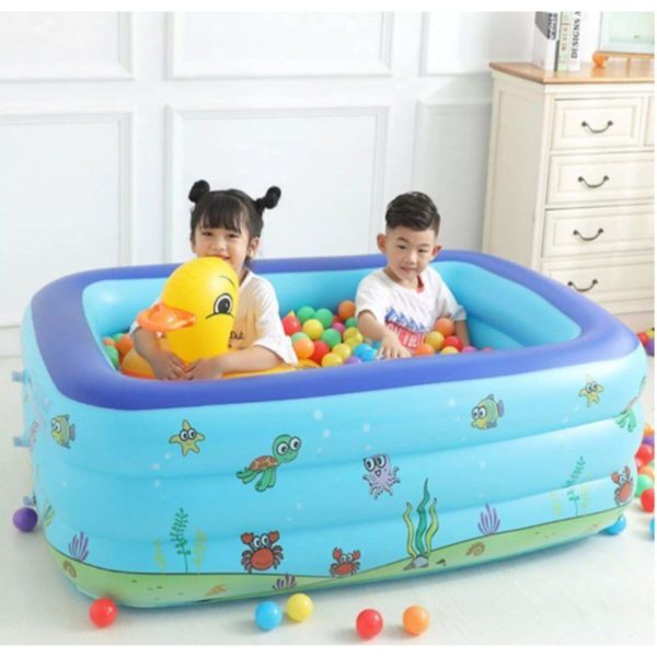 Şişme Havuz 3 Tabanlı Dikdörtgen Havuz Çocuk Şişme Havuzu 130x90x48cm Pompalı